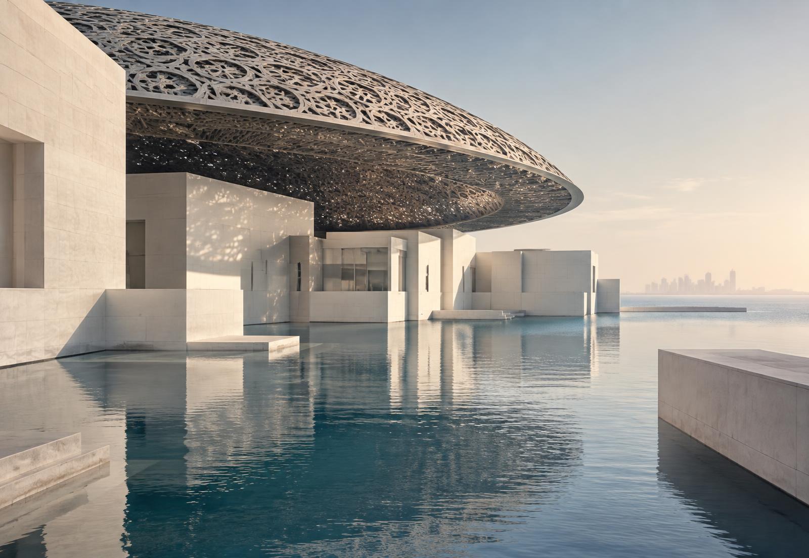 Cultural architecture beside the water on Saadiyat Island